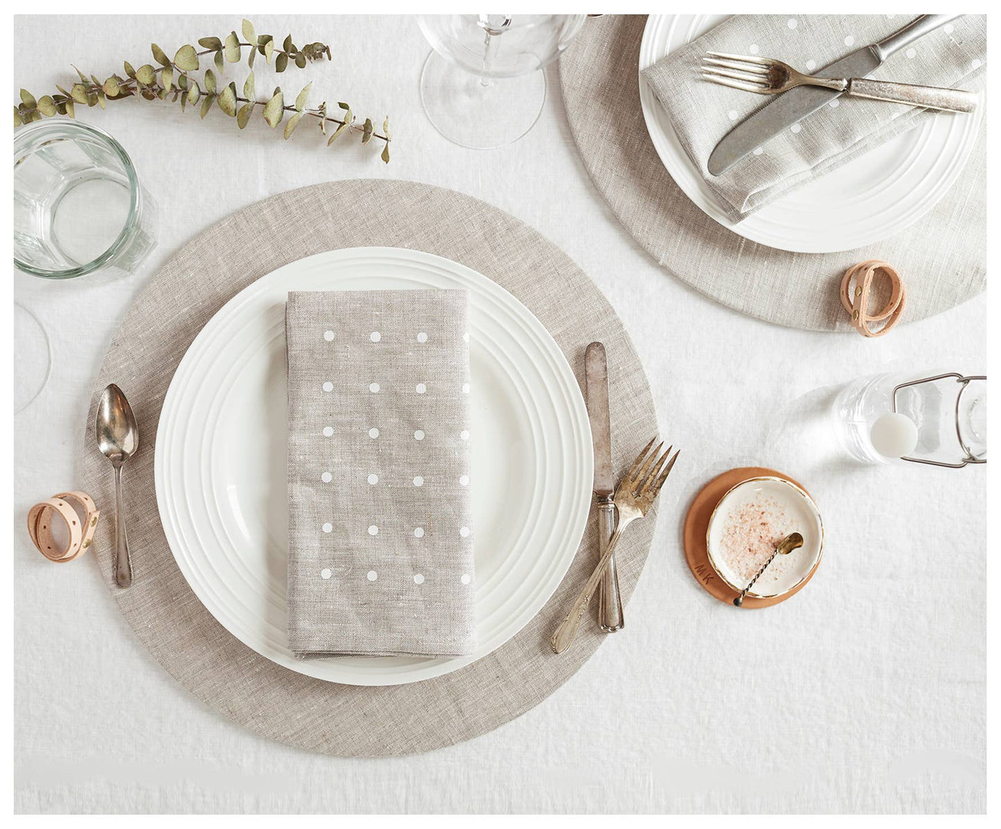 White Dots Linen Napkin -Set of 2-