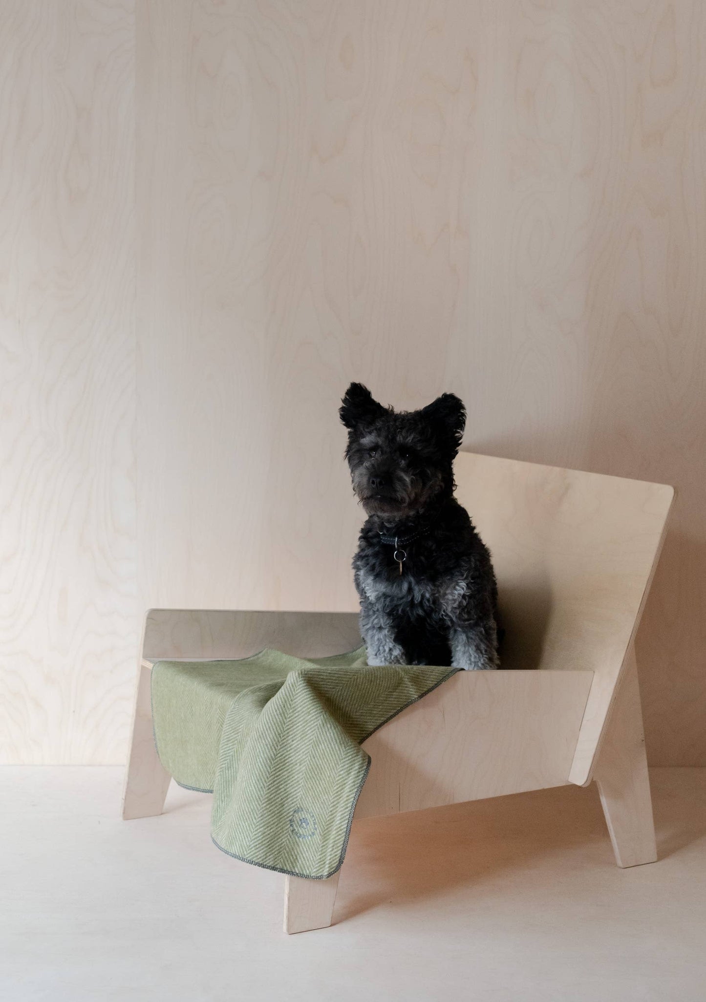 Recycled Wool Small Pet Blanket in Olive Herringbone