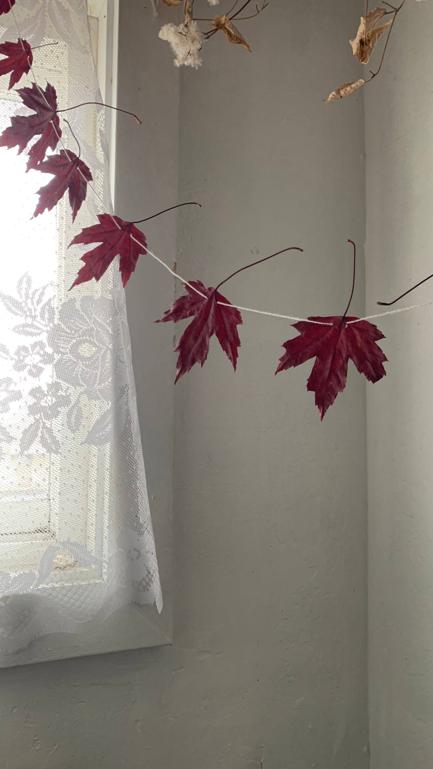 Dried Silver Maple Leaf Garland - Cottage Decor