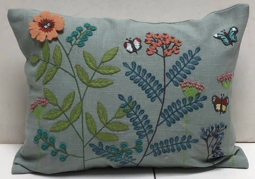 Pillow Applique/Embo 12x16" Country Garden Aqua Blue