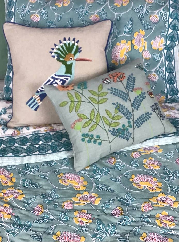 Pillow Applique/Embo 12x16" Country Garden Aqua Blue
