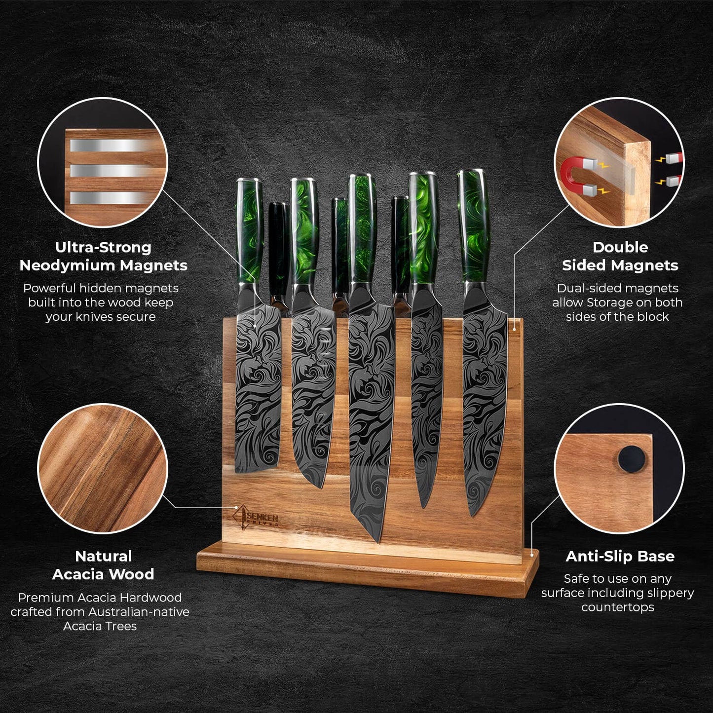 Acacia Hardwood Magnetic Knife Block