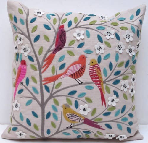 Pillow Applique/Embo 16" Five Birds